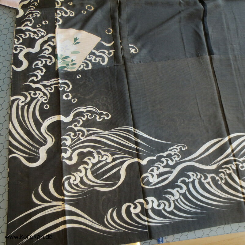 wilde Wellen antiker Hitoe Rho Seiden Tomesode Sommer Kimono