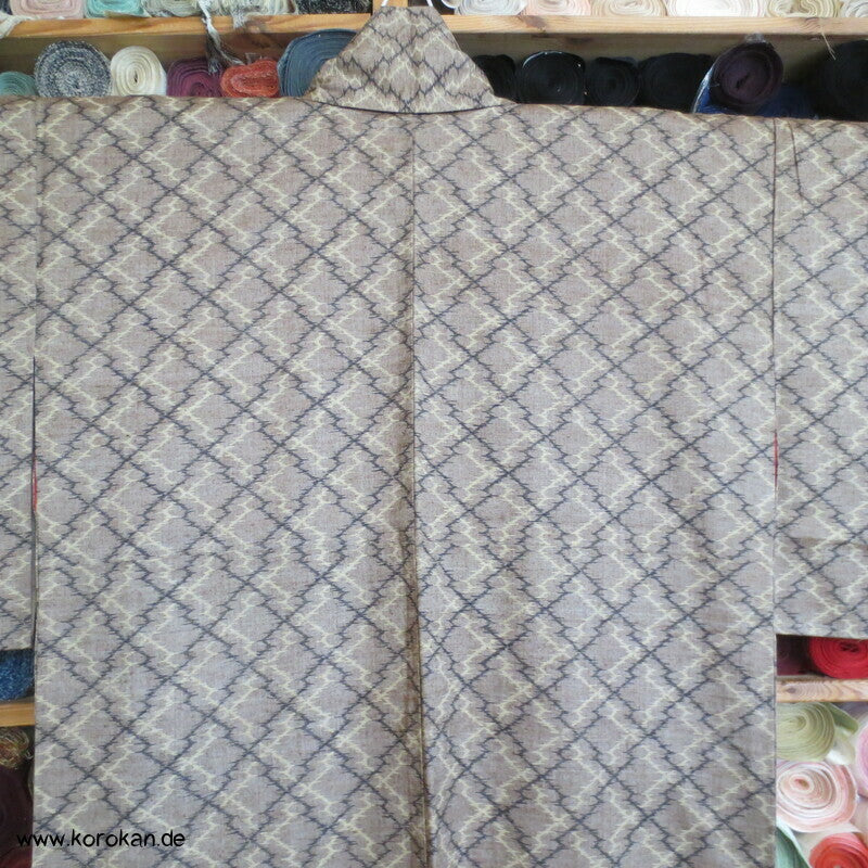 japanischer Baumborke Matsukawabishi Kasuri Tsumugi Seiden Kimono