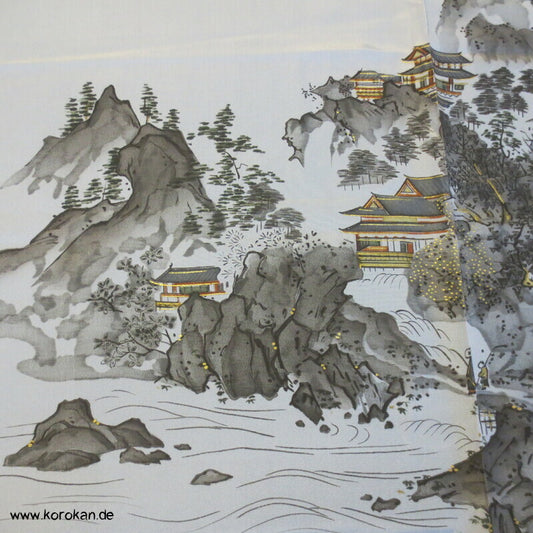 Tempelszene Männer Juban Kimono Seiden Karieba