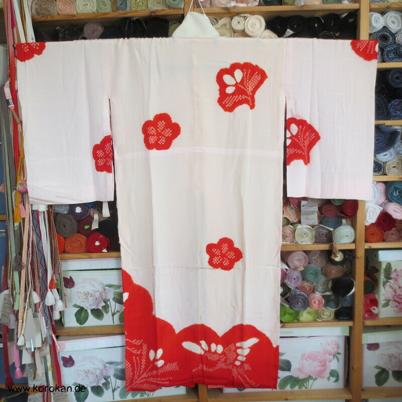 Shibori rot auf weiß japanischer Seiden Juban Unterkimono