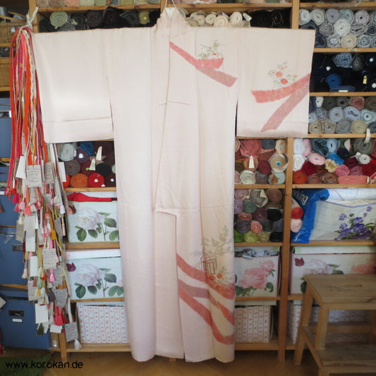 klassischer Shibori und Mandarinenten Stickerei Seidendamast Homongi Kimono