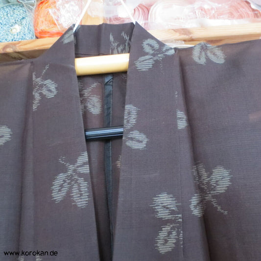 Kasuri Klee beige in dunkelbraunem Sha Organza Hitoe Kimono