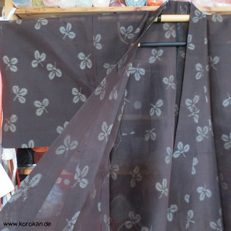 Kasuri Klee beige in dunkelbraunem Sha Organza Hitoe Kimono