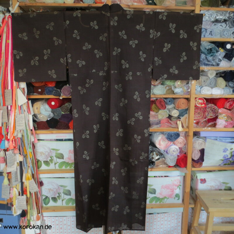 Kasuri Klee beige in dunkelbraunem Sha Organza Hitoe Kimono
