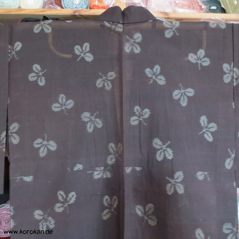 Kasuri Klee beige in dunkelbraunem Sha Organza Hitoe Kimono