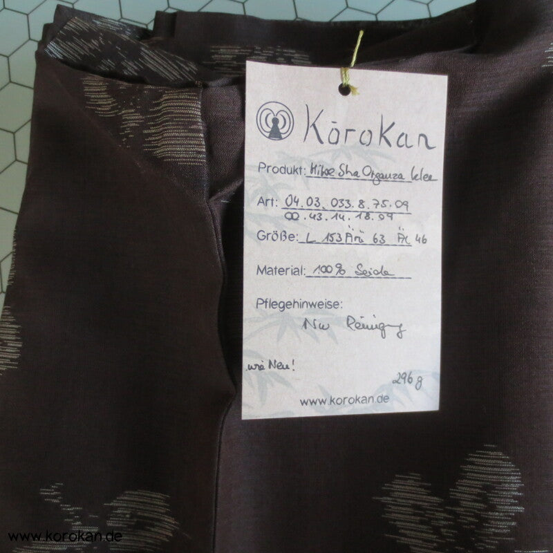 Kasuri Klee beige in dunkelbraunem Sha Organza Hitoe Kimono