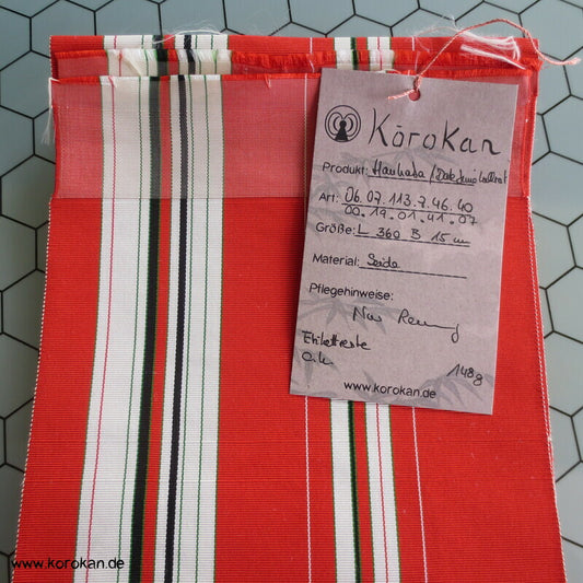 hellrot - weiß gestreifter Seidenrips Hanhaba Obi, Date Jime