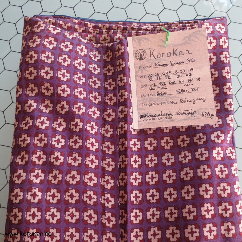 Seiden Honan homemade Kimono, lila mit kleinen Kreuzen