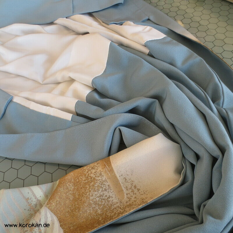 Kraniche über Wellen handbemalter Iro - Tomesode Kimono, japanischer Seidencrepe