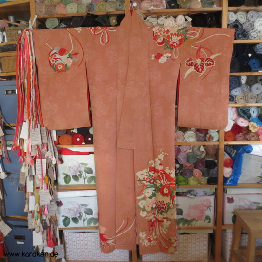 antiker Kusudama Blumenkugeln Homongi Seidendamast Kimono