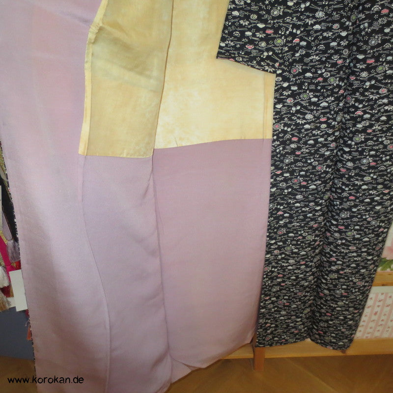 Kiku, Kiefernnadeln, Schmetterlinge Tsumugi Seiden Komon Japan Kimono