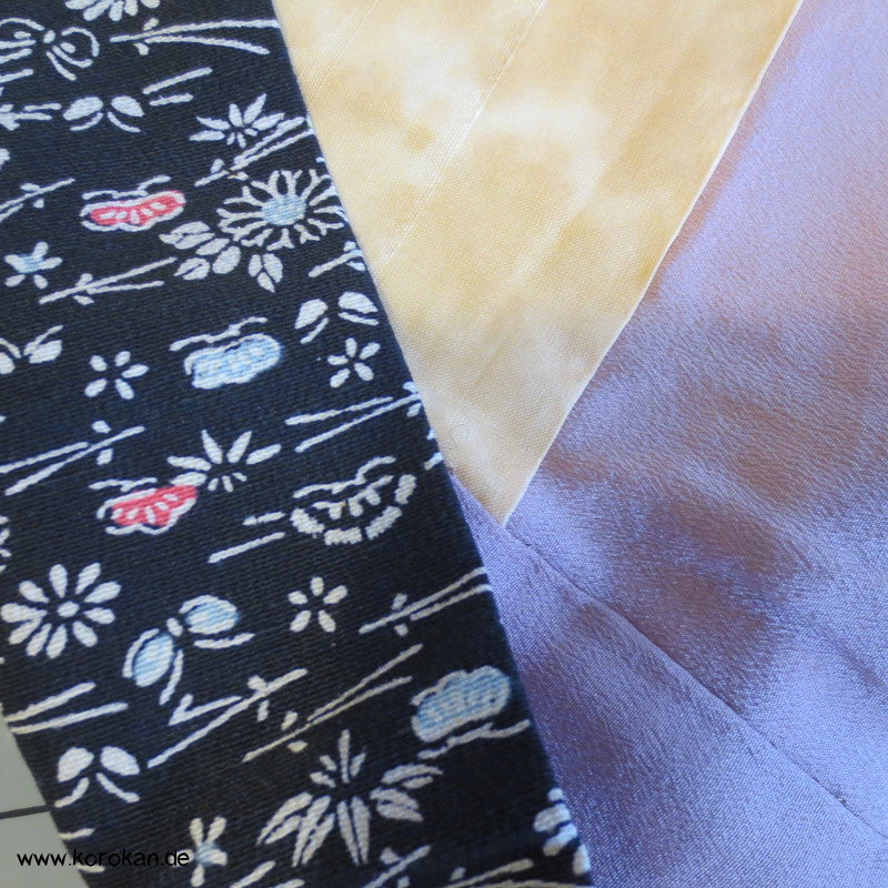 Kiku, Kiefernnadeln, Schmetterlinge Tsumugi Seiden Komon Japan Kimono