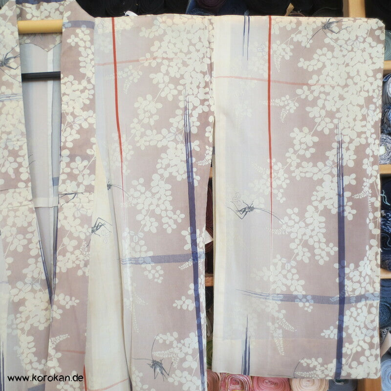 Grashüpfer zwischen Nandina antiker Chiffon Hitoe