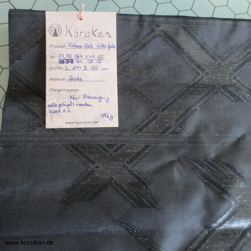 schwarzer Chuya Fukuro Obi, Igeta Gittermuster in Urushi Lack