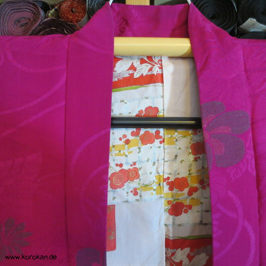 Urushi und Silber Seidenbrokat Ume Blüten antike Haori Kimono Jacke