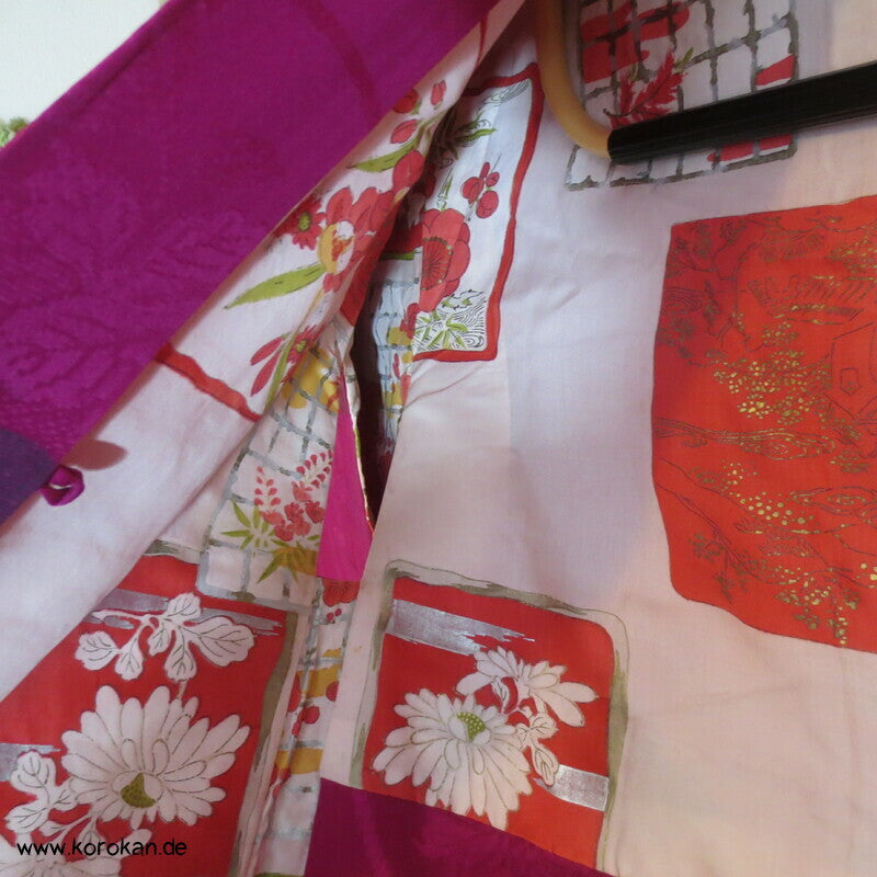 Urushi und Silber Seidenbrokat Ume Blüten antike Haori Kimono Jacke