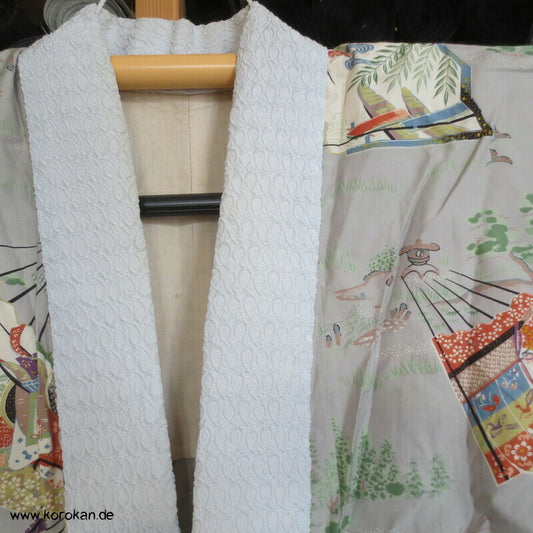 bunte Musterfächer auf hellgrau Juban Unterkimono