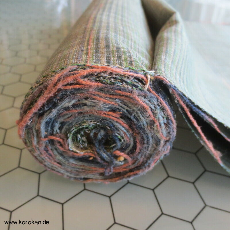 Tanmono Kimono Stoffrolle Tsumugi Seide Kasuri Web Karo grünlich