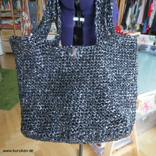 Upcycling VHS Tape Einkauftasche Shopper lange Träger