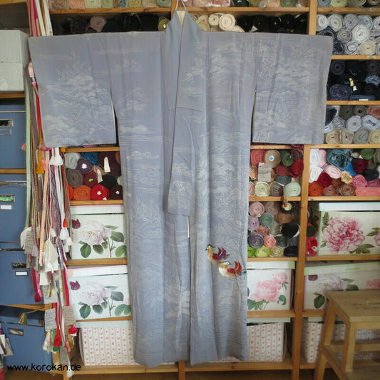 gestickte Mandarinenten auf blaugrau Homongi Kimono
