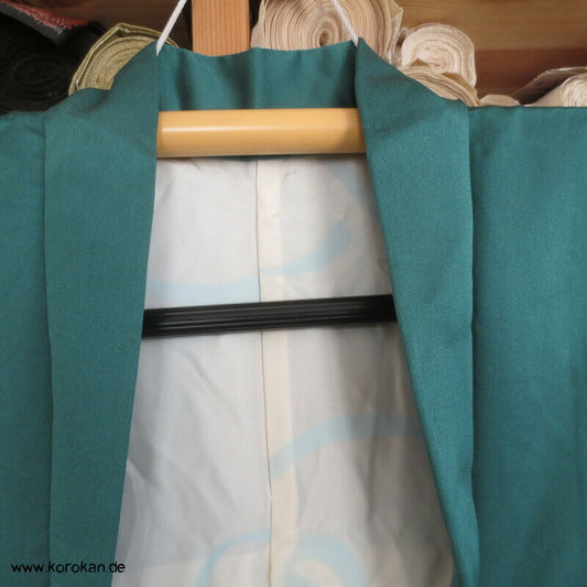 handgemalten Wiesenblumen auf türkis Seiden Haori Kimono Jacke, mit Himo