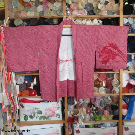 Full Shibori Bambuswedel Haori Kimono Jacke weiß - dunkelrot