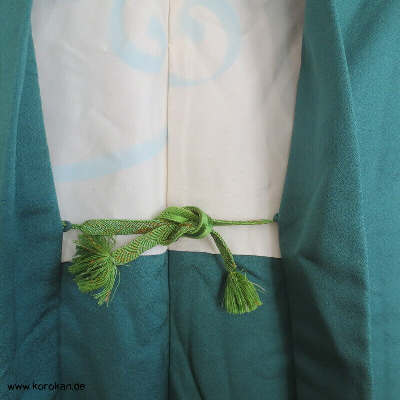 handgemalten Wiesenblumen auf türkis Seiden Haori Kimono Jacke, mit Himo