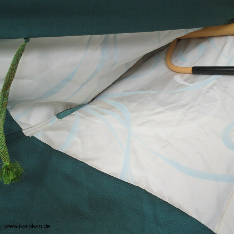 handgemalten Wiesenblumen auf türkis Seiden Haori Kimono Jacke, mit Himo