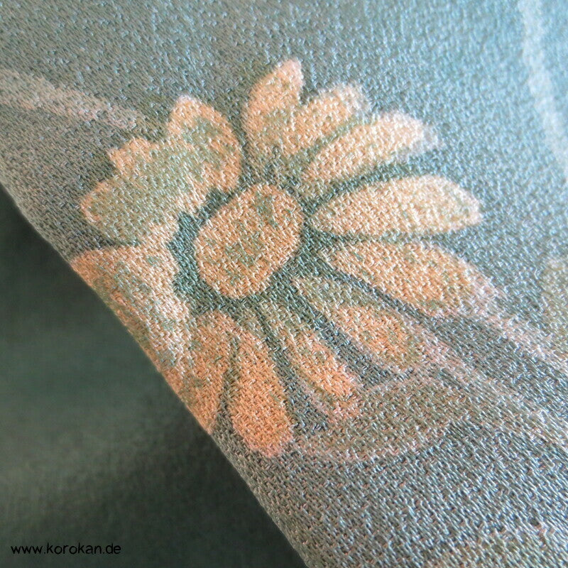 handgemalten Wiesenblumen auf türkis Seiden Haori Kimono Jacke, mit Himo