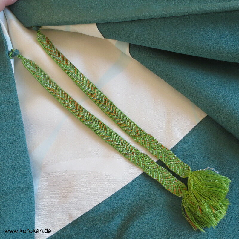 handgemalten Wiesenblumen auf türkis Seiden Haori Kimono Jacke, mit Himo