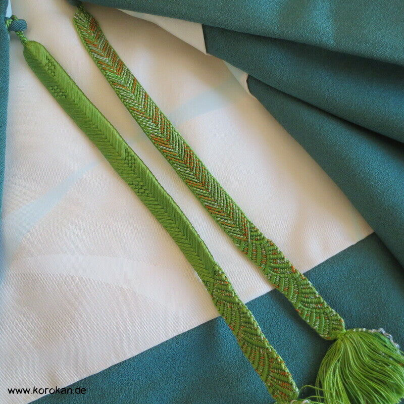 handgemalten Wiesenblumen auf türkis Seiden Haori Kimono Jacke, mit Himo