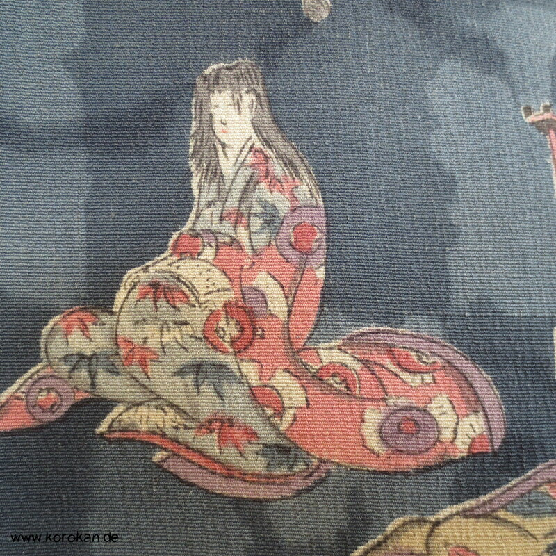 spielende Geishas Druck Tsumugiseiden Kimono
