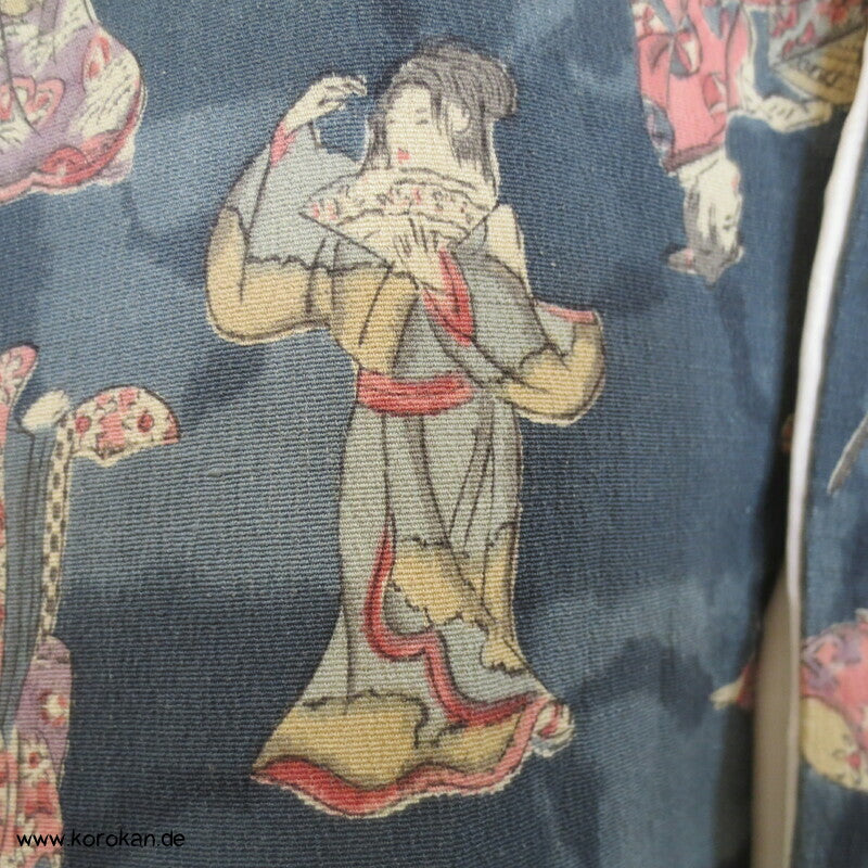 spielende Geishas Druck Tsumugiseiden Kimono