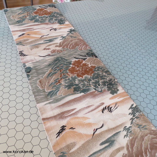 Kranich Pinie Maru Seidenbrokat Obi Kimonogürtel