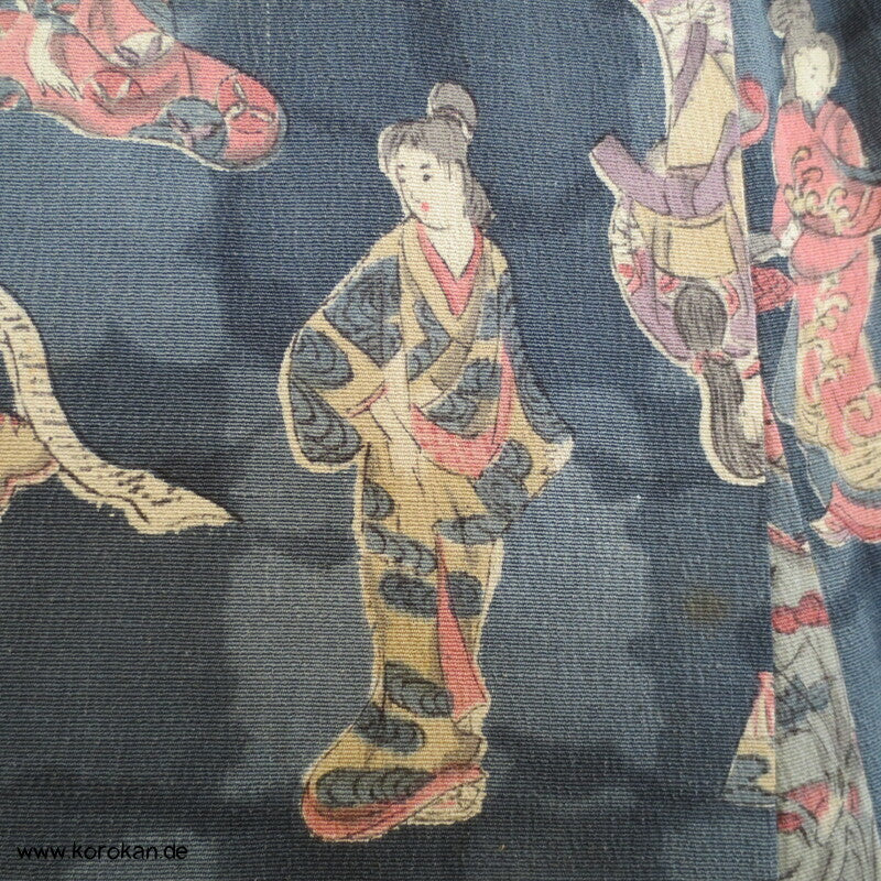 spielende Geishas Druck Tsumugiseiden Kimono