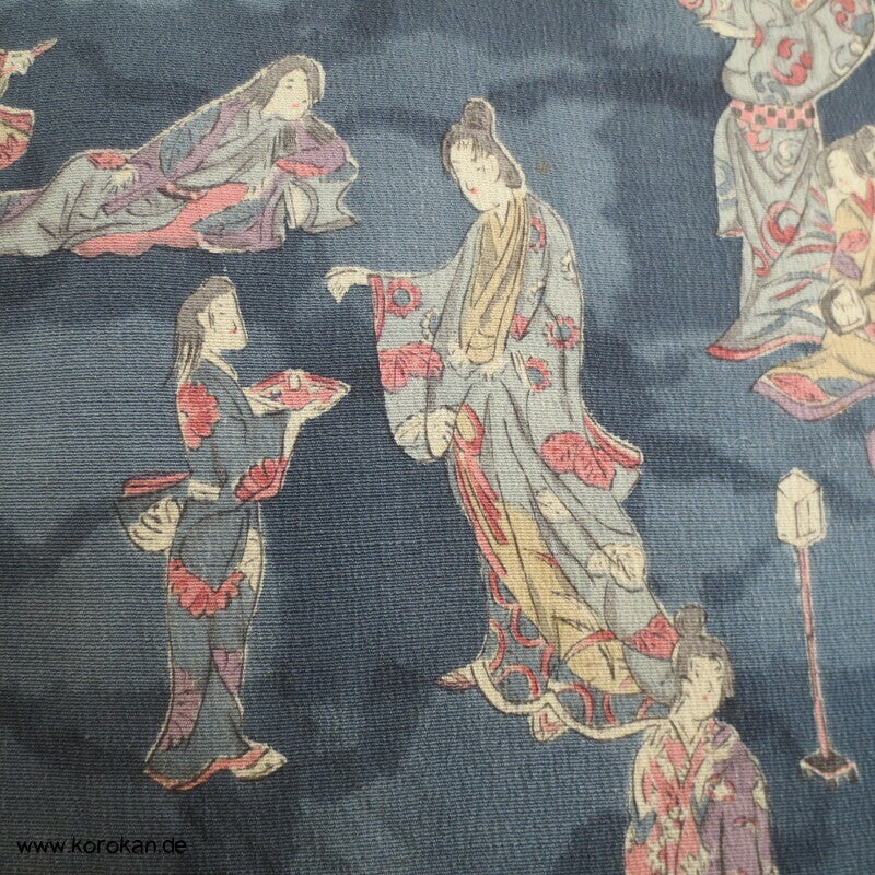spielende Geishas Druck Tsumugiseiden Kimono
