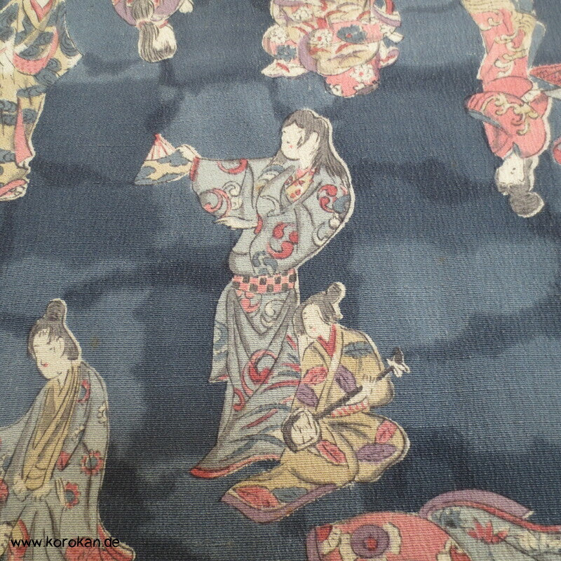 spielende Geishas Druck Tsumugiseiden Kimono