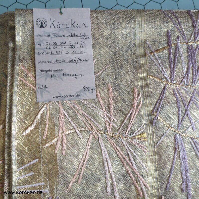 gestickte junge Kieferntriebe Fukuro Obi Seidenbrokat Kimonogürtel