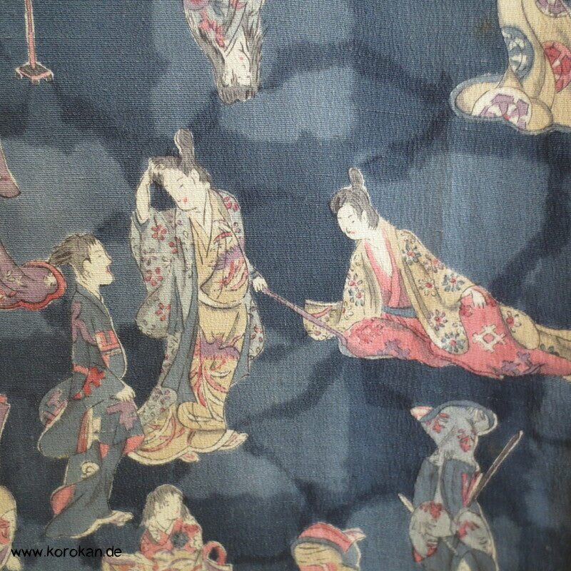 spielende Geishas Druck Tsumugiseiden Kimono