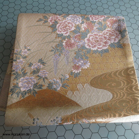 Päonien, Blüten Fukuro Obi Seidenbrokat Kimonogürtel, neu