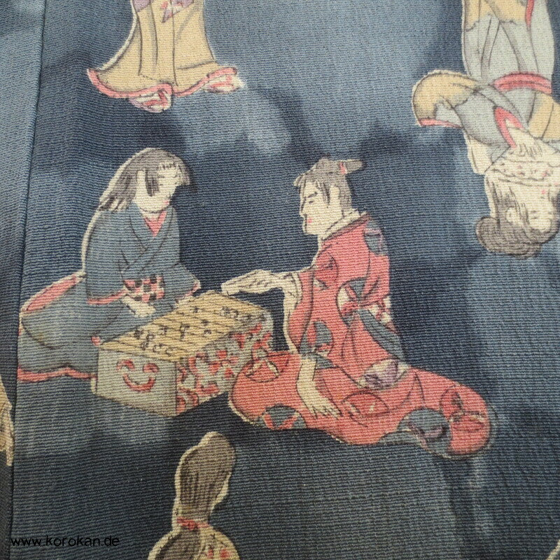 spielende Geishas Druck Tsumugiseiden Kimono