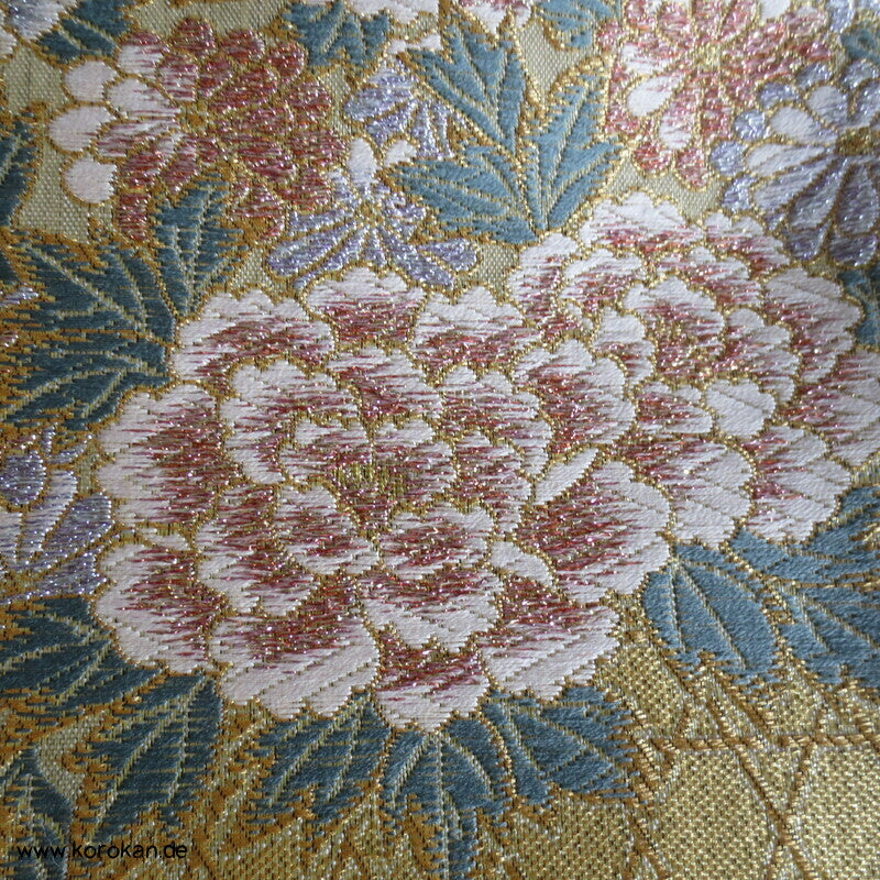 Päonien, Blüten Fukuro Obi Seidenbrokat Kimonogürtel, neu