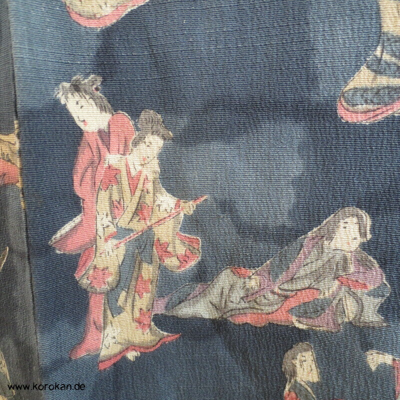 spielende Geishas Druck Tsumugiseiden Kimono