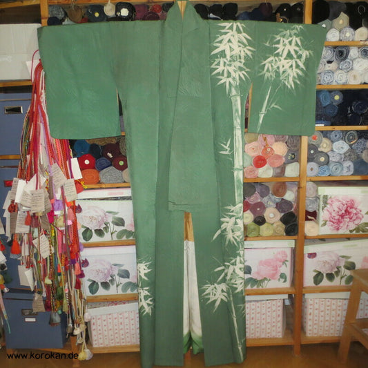 Bambus auf Reisgräsern Seidendamast Homongi Kimono
