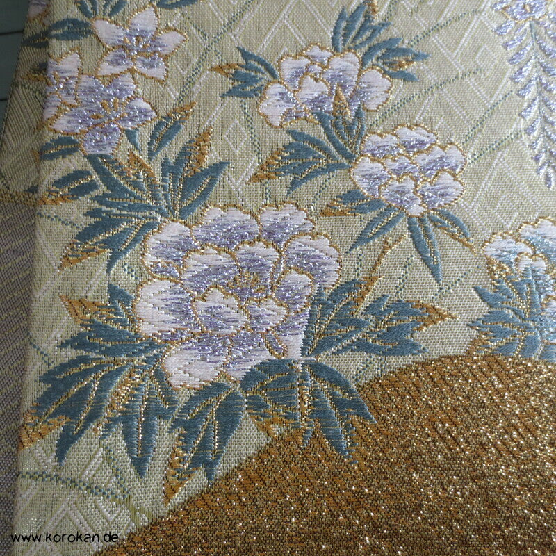 Päonien, Blüten Fukuro Obi Seidenbrokat Kimonogürtel, neu
