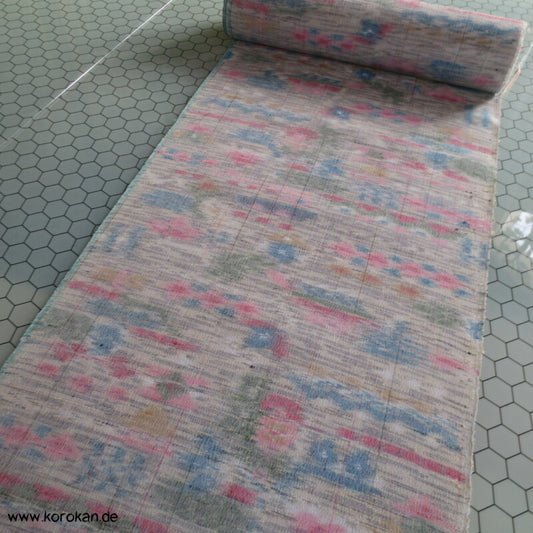 pastellbunte Blüten Kasuri handgewebter Woll Tsumugi