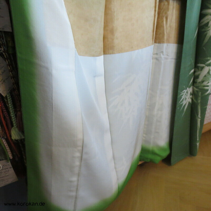 Bambus auf Reisgräsern Seidendamast Homongi Kimono