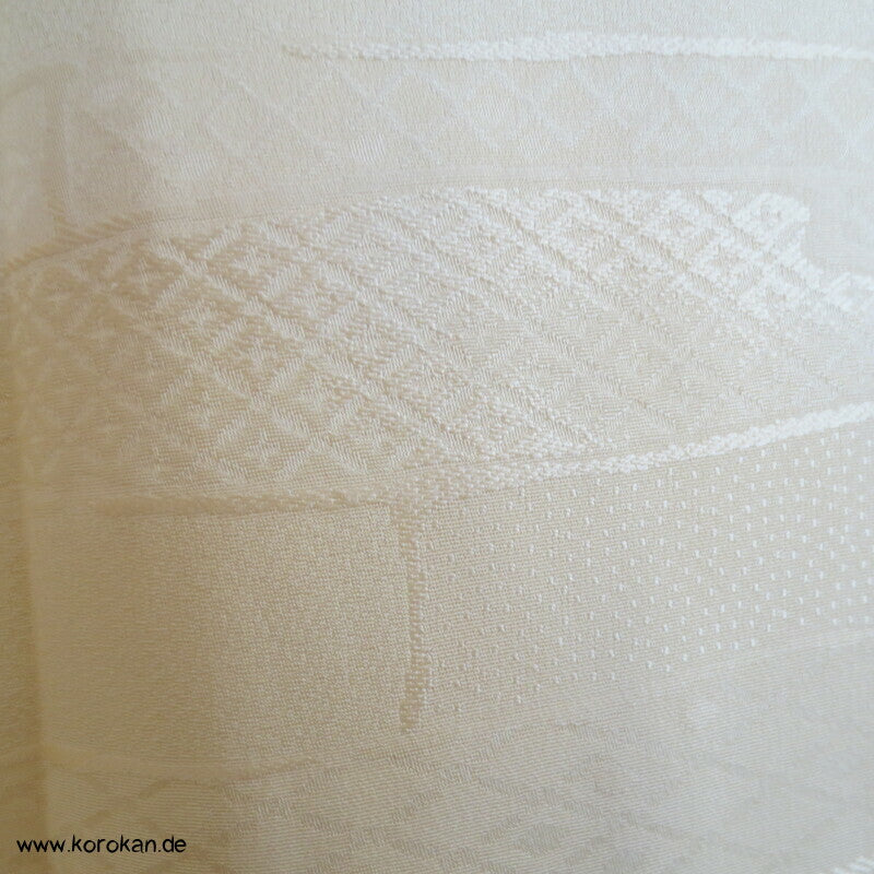 Jimon einfarbiger Kimono mit Webmuster, cremefarbene Seide