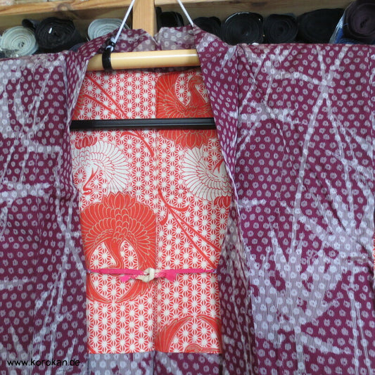 Bambus Kasuri, Kranich Futter Haori Kimono Jacke, mit Himo