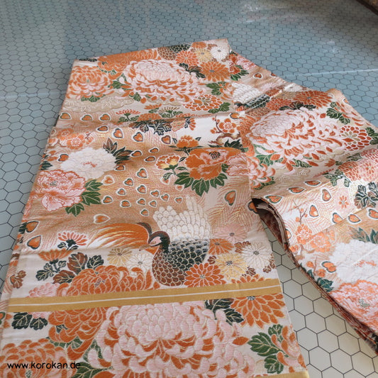 Pfau Chrysantheme Maru Obi Seidenbrokat Kimonogürtel